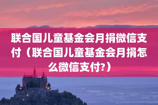 联合国儿童基金会月捐微信支付（联合国儿童基金会月捐怎么微信支付?）