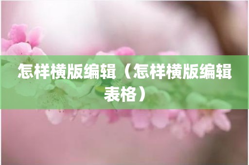 怎样横版编辑（怎样横版编辑表格）
