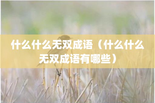 什么什么无双成语（什么什么无双成语有哪些）