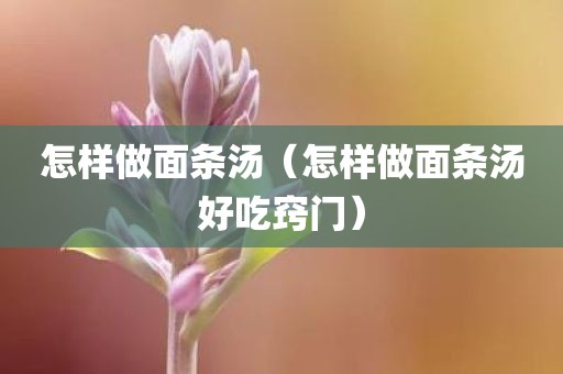 怎样做面条汤（怎样做面条汤好吃窍门）