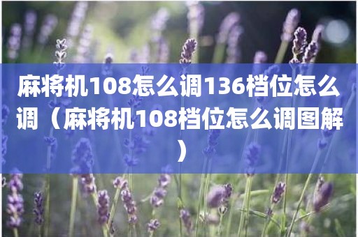 麻将机108怎么调136档位怎么调（麻将机108档位怎么调图解）