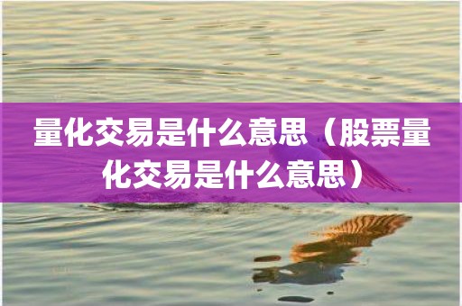量化交易是什么意思（股票量化交易是什么意思）