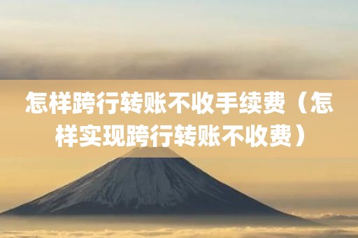 怎样跨行转账不收手续费（怎样实现跨行转账不收费）