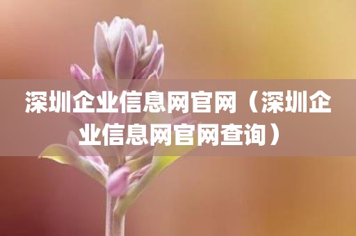 深圳企业信息网官网(深圳企业信息网官网查询)