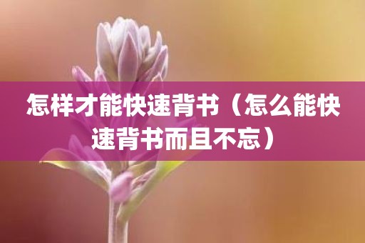 怎样才能快速背书（怎么能快速背书而且不忘）