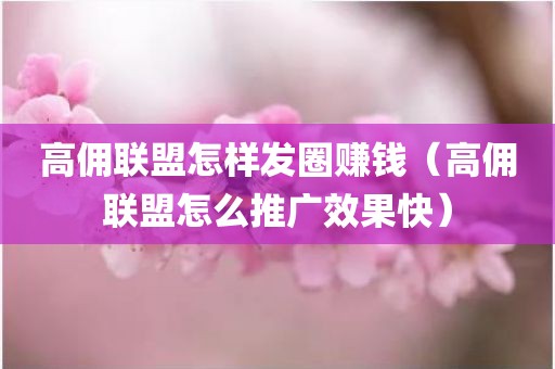 高佣联盟怎样发圈赚钱（高佣联盟怎么推广效果快）