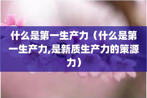 什么是第一生产力（什么是第一生产力,是新质生产力的策源力）