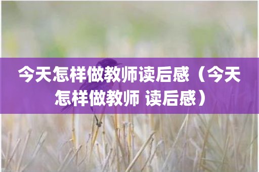 今天怎样做教师读后感（今天怎样做教师 读后感）