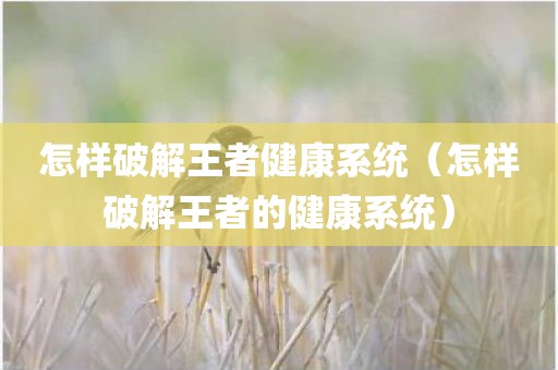 怎样破解王者健康系统（怎样破解王者的健康系统）