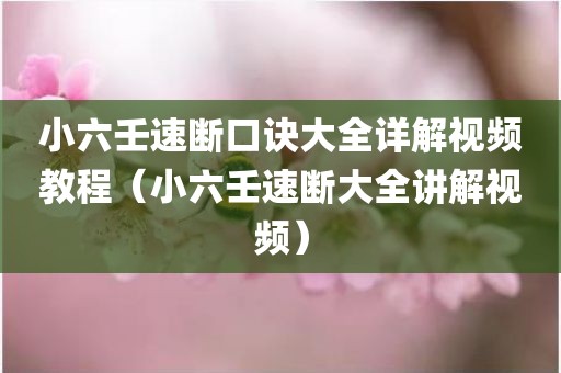 小六壬速断口诀大全详解视频教程(小六壬速断大全讲解视频)