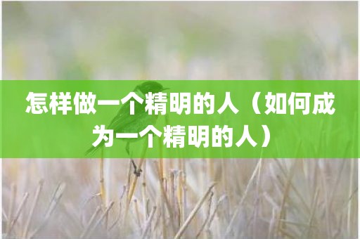 怎样做一个精明的人（如何成为一个精明的人）