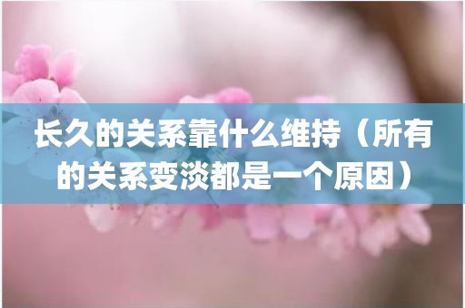 长久的关系靠什么维持（所有的关系变淡都是一个原因）