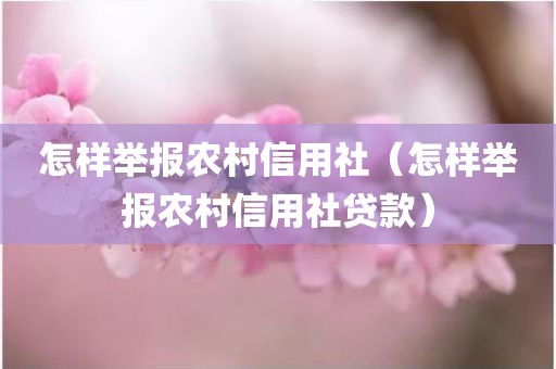 怎样举报农村信用社（怎样举报农村信用社贷款）