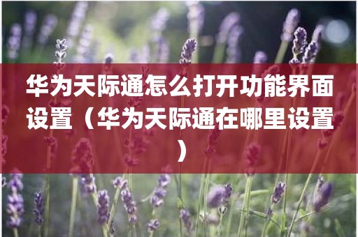 华为天际通怎么打开功能界面设置（华为天际通在哪里设置）