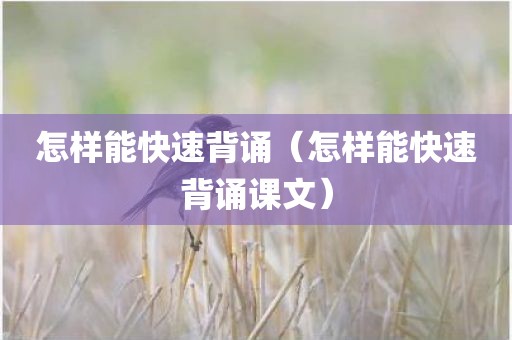 怎样能快速背诵（怎样能快速背诵课文）