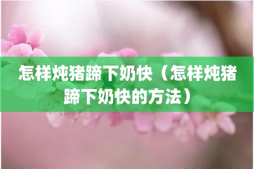 怎样炖猪蹄下奶快（怎样炖猪蹄下奶快的方法）
