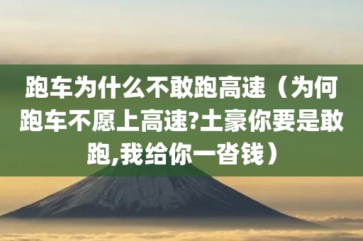 跑车为什么不敢跑高速（为何跑车不愿上高速?土豪你要是敢跑,我给你一沓钱）