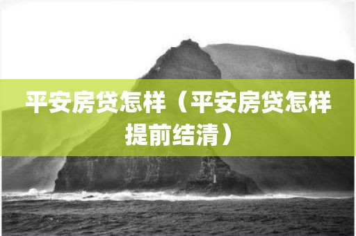 平安房贷怎样（平安房贷怎样提前结清）