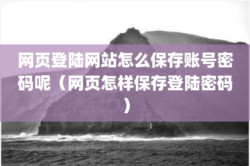 网页登陆网站怎么保存账号密码呢（网页怎样保存登陆密码）