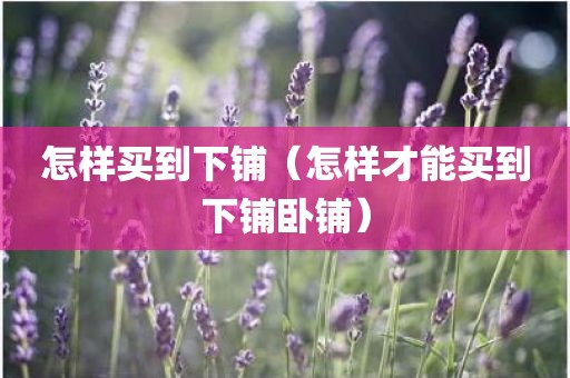 怎样买到下铺（怎样才能买到下铺卧铺）