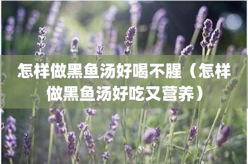 怎样做黑鱼汤好喝不腥（怎样做黑鱼汤好吃又营养）