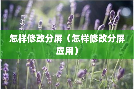 怎样修改分屏（怎样修改分屏应用）