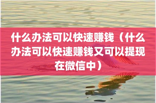 什么办法可以快速赚钱（什么办法可以快速赚钱又可以提现在微信中）