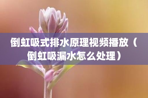 倒虹吸式排水原理视频播放（倒虹吸漏水怎么处理）