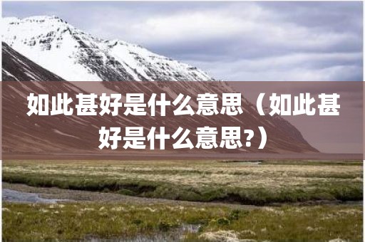 如此甚好是什么意思（如此甚好是什么意思?）