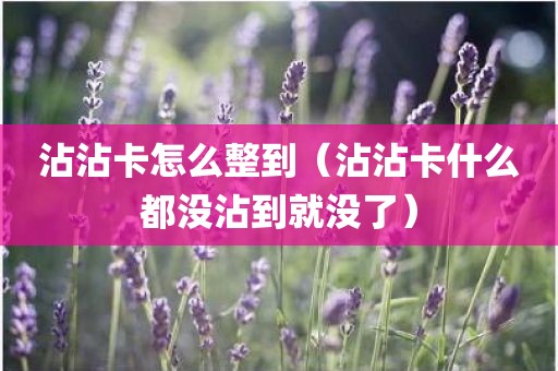 沾沾卡怎么整到(沾沾卡什么都没沾到就没了)