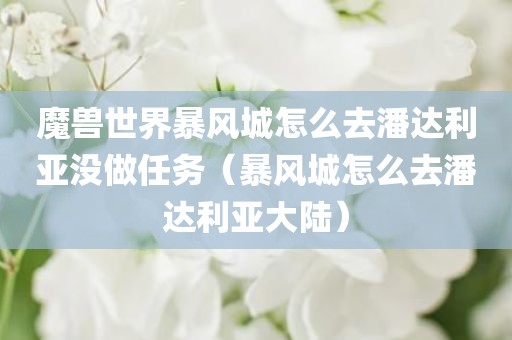 魔兽世界暴风城怎么去潘达利亚没做任务（暴风城怎么去潘达利亚大陆）