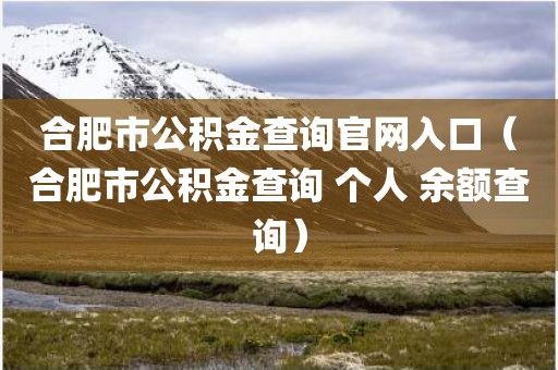 合肥市公积金查询官网入口(合肥市公积金查询 个人 余额查询)