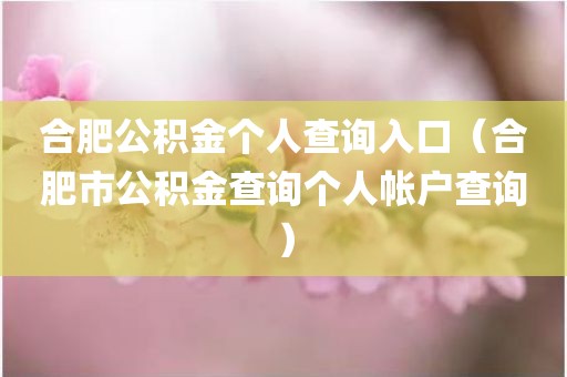 合肥公积金个人查询入口（合肥市公积金查询个人帐户查询）