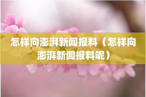 怎样向澎湃新闻报料（怎样向澎湃新闻报料呢）