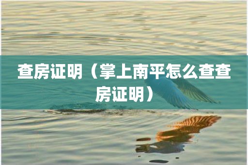 查房证明（掌上南平怎么查查房证明）