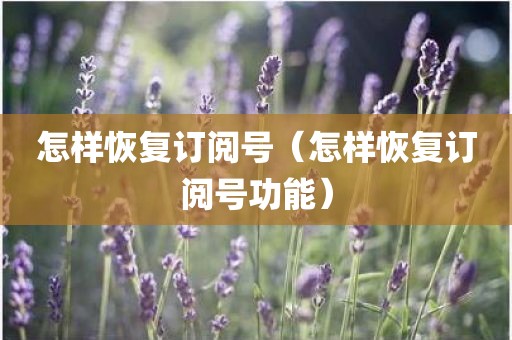 怎样恢复订阅号（怎样恢复订阅号功能）