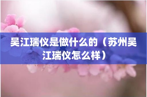 吴江瑞仪是做什么的（苏州吴江瑞仪怎么样）